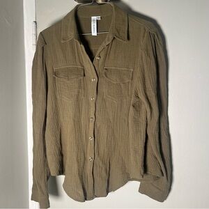 Grace + Karma Comfy Dark Tan / Green Gauze Button Down Shirt